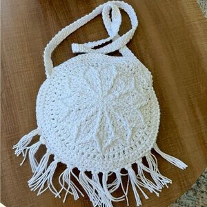 Boho chic crochet round white cotton crossbody bag New